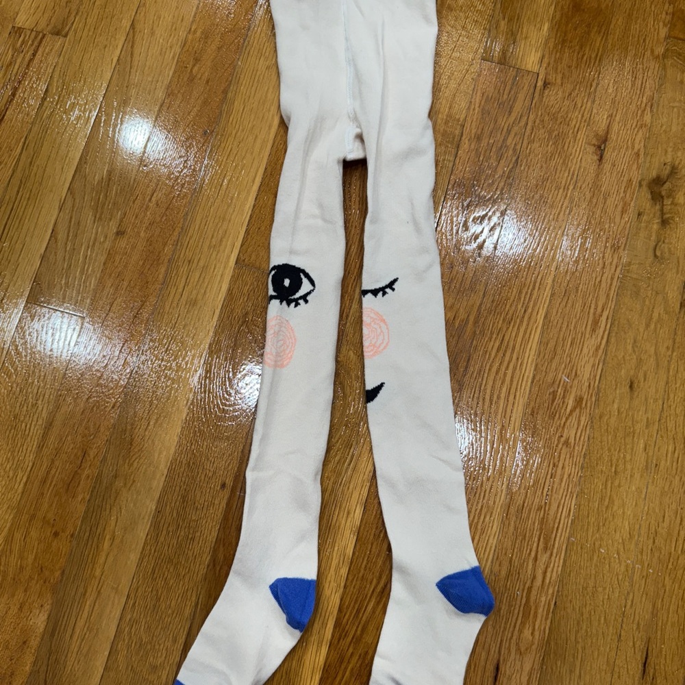 Kids' White and Blue Face Design Tights